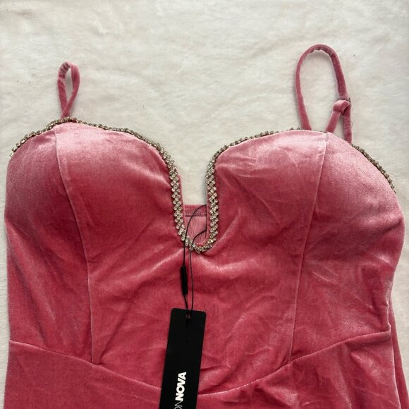 Jessica Embellished Velvet Midi Dress Size M Mauve With Rhinestone Trim - Picture 8 of 12